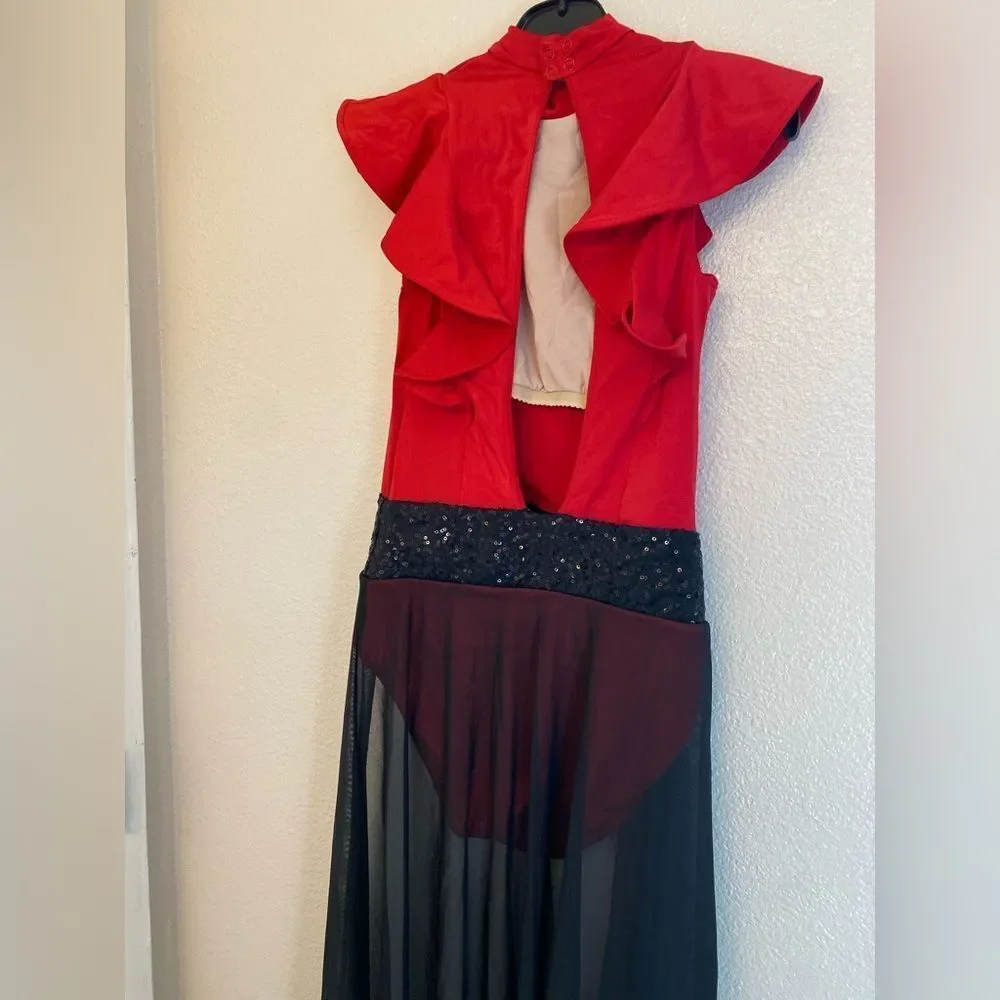 Weissman Elite Dance costume red black maxi mesh dress Alejandro D12165 SA adult